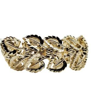 Coro Pale Gold Tone Bracelet Pegasus Leaf Open Link Chunky Statement Vtg 1960s